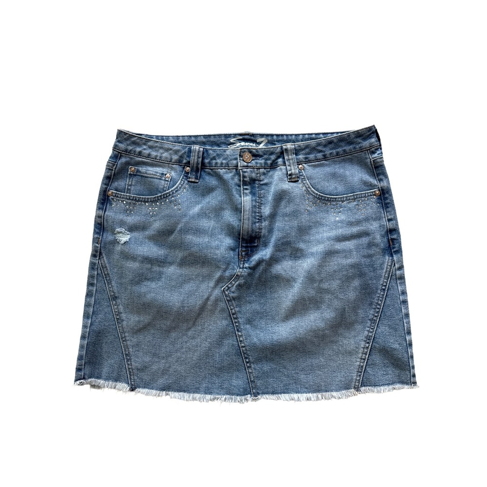 Seven7 Y2K Stargazer Mini Denim Skirt Size 14 Retro Dreamy Women's Pocket Retro